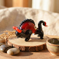 Handblown Glass Bull, Glass Animals, Blown Glass Animals, Bull Figurine, Bull Statue, Bull Sculpture, Glass Sculpture Red/Black Bull