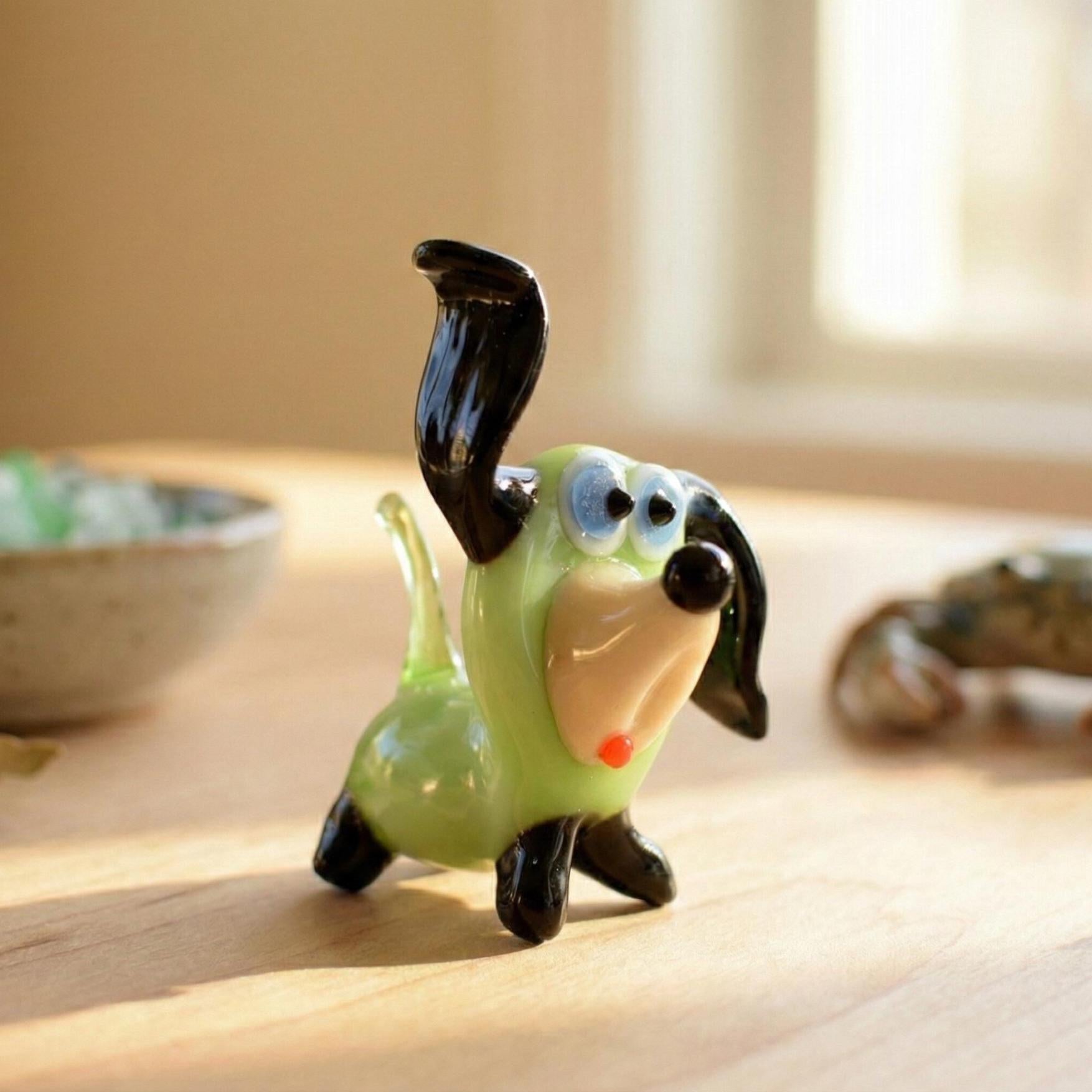 Whimsical Dog Figurine, Mini Glass Animals, Dog Statue, Tiny Glass Animals, Funny Puppy, Dog Memorial Gift, Glass Dog, Art Glass Decor