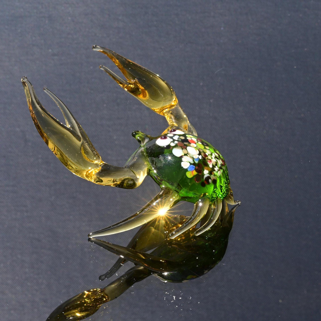 Green Glass Crab, Glass Sculpture, Crab Decor, Beach Art, Summer Decor, Glass Figures, Hand Blown Glass, Glass Animals, Blown Glass Animals