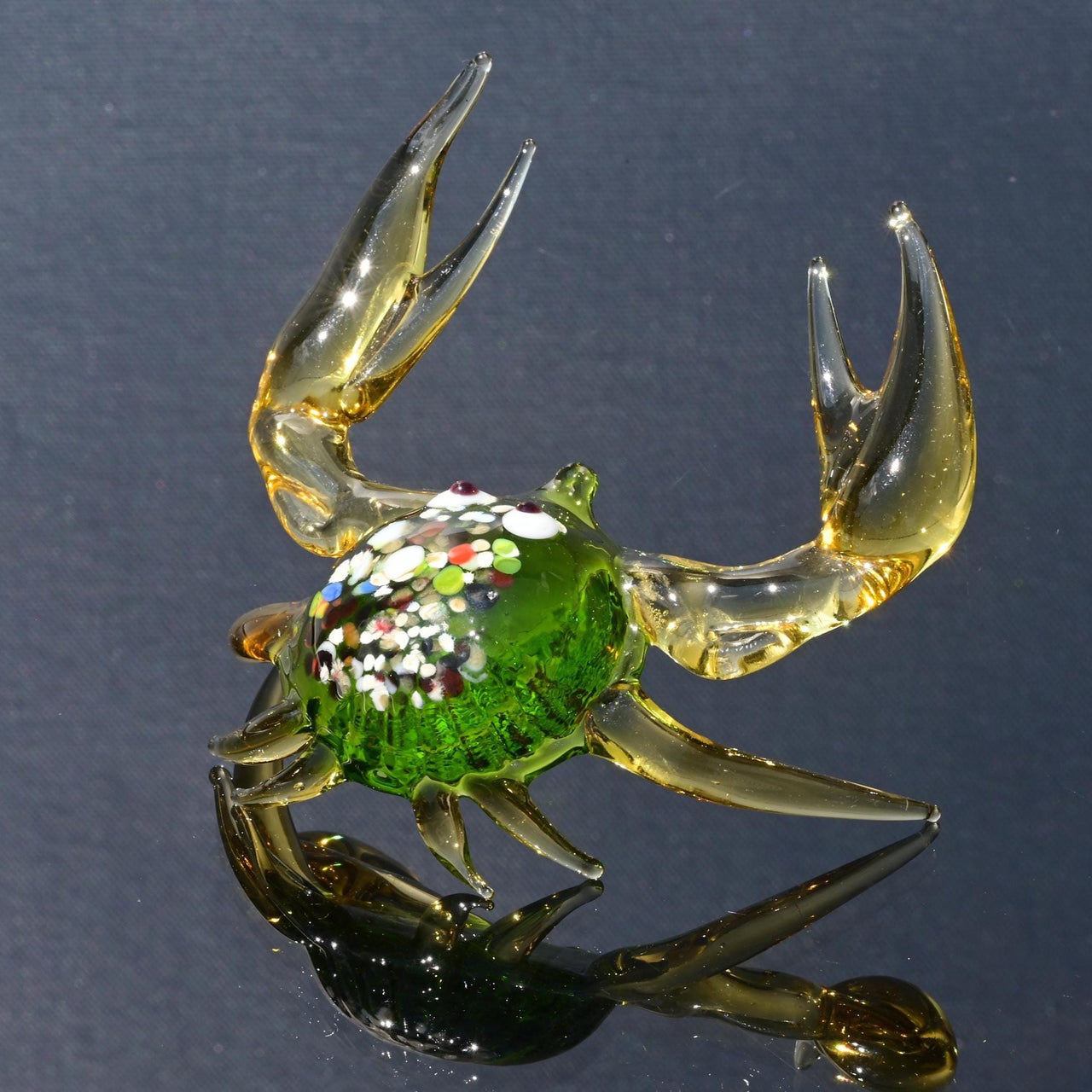 Green Glass Crab, Glass Sculpture, Crab Decor, Beach Art, Summer Decor, Glass Figures, Hand Blown Glass, Glass Animals, Blown Glass Animals