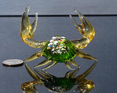 Green Glass Crab, Glass Sculpture, Crab Decor, Beach Art, Summer Decor, Glass Figures, Hand Blown Glass, Glass Animals, Blown Glass Animals