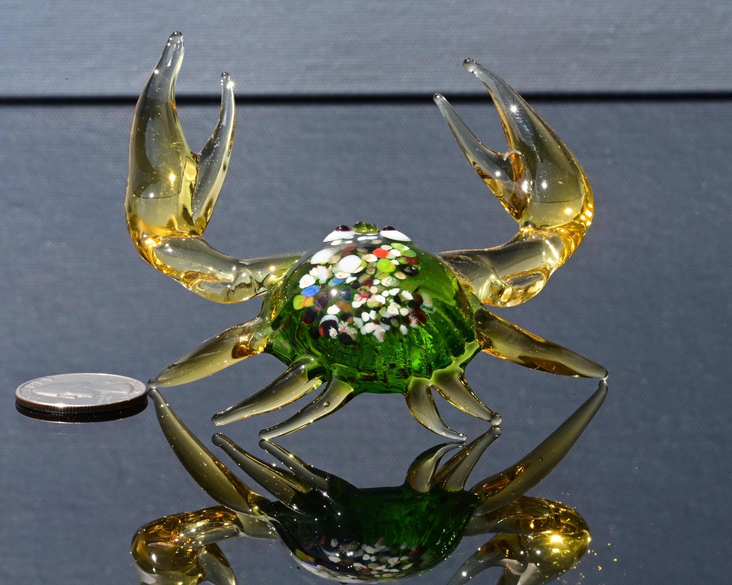 Green Glass Crab, Glass Sculpture, Crab Decor, Beach Art, Summer Decor, Glass Figures, Hand Blown Glass, Glass Animals, Blown Glass Animals
