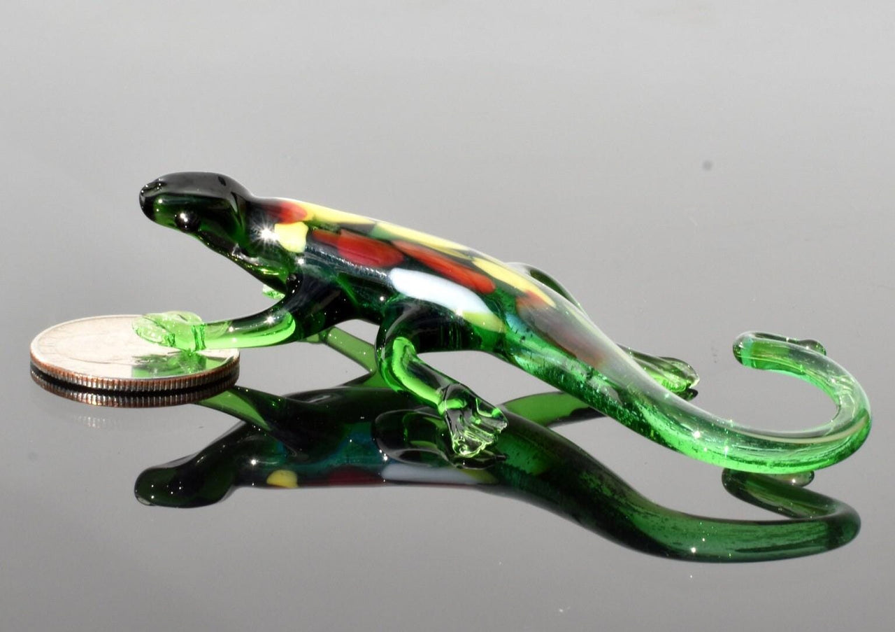 Handmade Glass Lizard, Salamander, Reptile Decor, Mini Glass Animals, Reptile Art, Glass Animals, Glass Sculpture, Green Lizard, Reptile