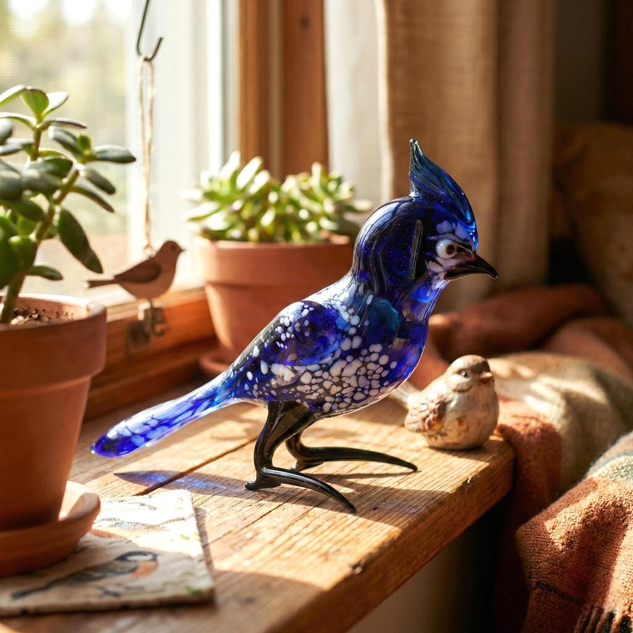 Blue Jays, Blue Bird, Glass Bird Figurine, Bird Sculpture, Bird Decor, Bird Lover Gifts, Glass Bird, Bird Figurine, Bird Art, Bird Gifts