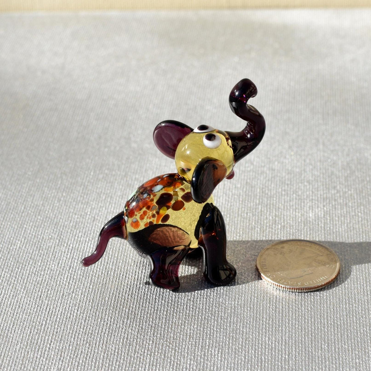 Elephant Art, Blown Glass Animals, Unique Elephant Gifts, Glass Elephant, Tiny Glass Animals, Elephant Figurine, Spotted, Purple, Amber