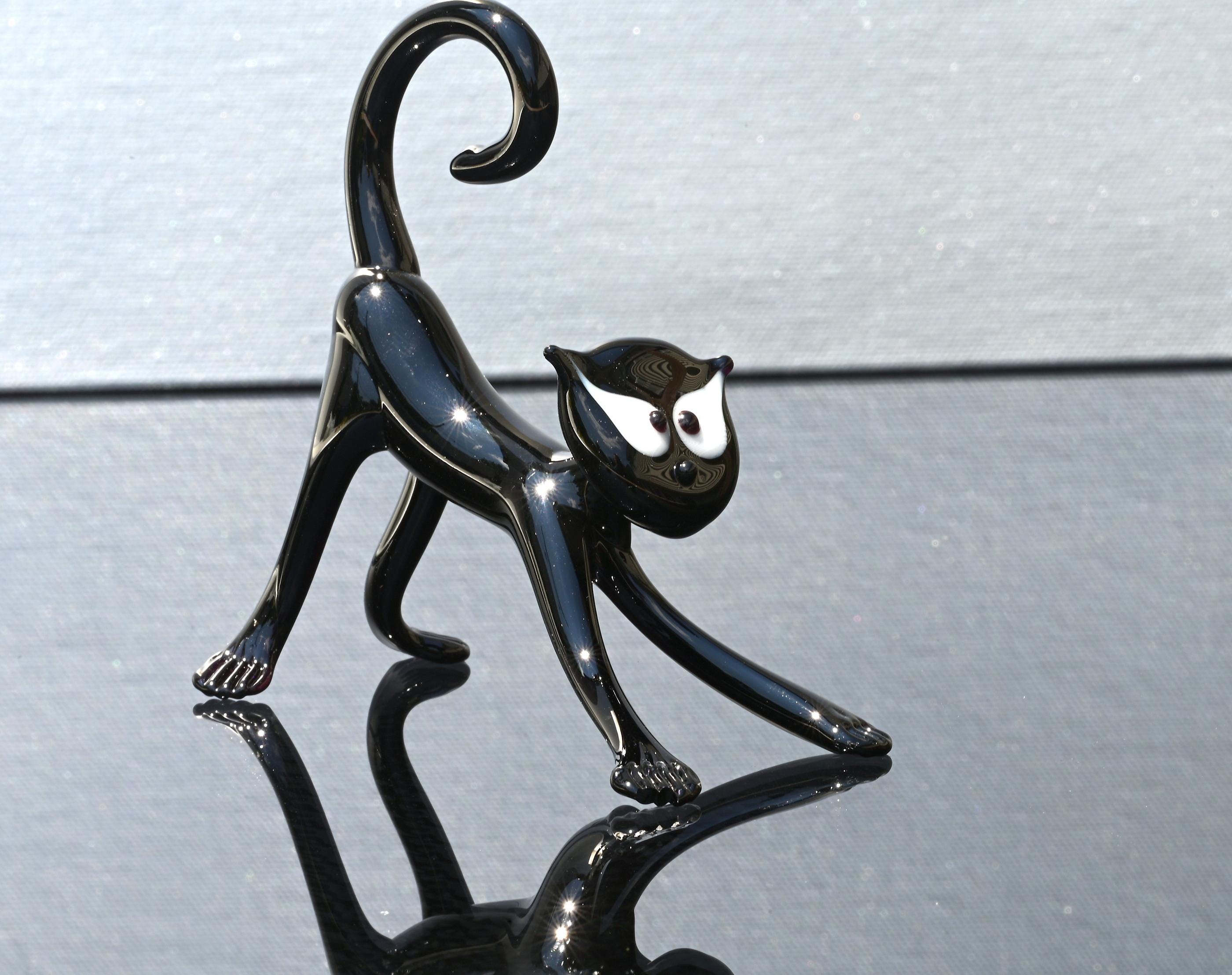 Black Cat Gifts, Black Cat Figurine, Black Cat Decor, Black Cat Art, Black Cat Statue, Large Cat Statue, Glass Cat, Glass Sculpture