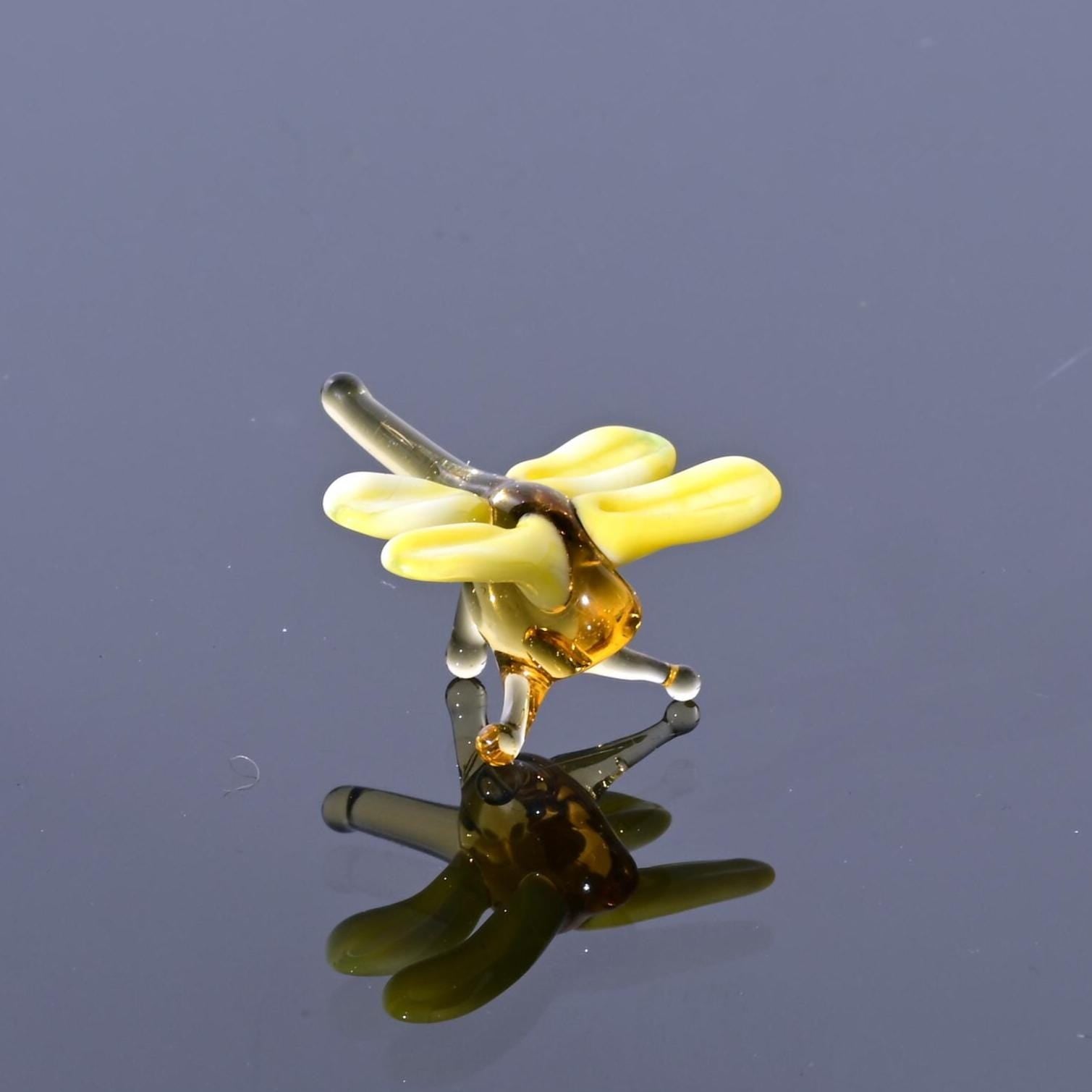 Dragonfly Charm, Dragonfly Gift, Tiny Glass Animals, Yellow Dragonfly, Mini Glass Animals, Dragonfly Art, Glass Figures, Bug, Decor