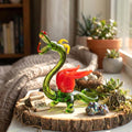 Dragon Statue, Fantasy Decor, Green Glass Dragon, Glass Sculpture, Dragon Gifts, Dragon Decor, Fantasy Art, Red Wings, Blown Glass, Art