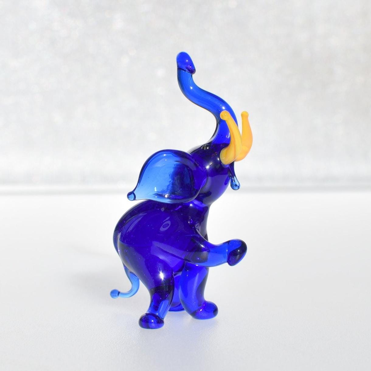 Elephant Statue, Elephant Sculpture, Blue Glass Elephant, Elephant Decor, Elephant Figurine, Elephant Gifts for Women, Glass Elephant, Art