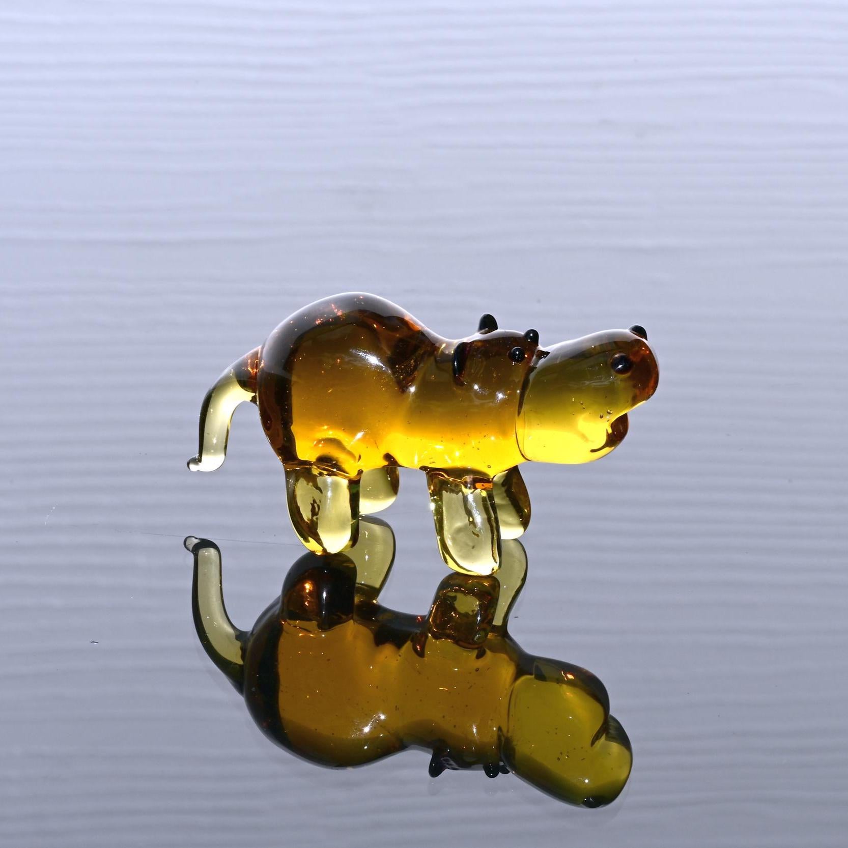 Blown Glass Animals, House Hippo Figurine, Handmade Glass Animals, Amber Hippo, Glass Animal Figurines, Hippo Gifts, Safari Animals