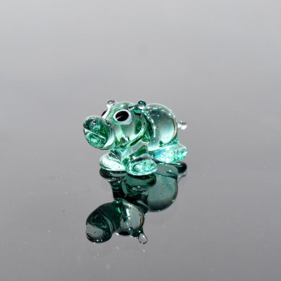 House Hippo, Tiny Glass Animals, Hippo Charm, Hippo Gifts, Glass Animals, Safari Animals, Hippo Statue, Teal Glass, Miniature Figurine