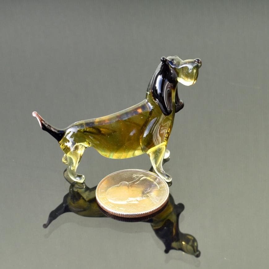 Basset Hound Dog, Bassett Hound Gifts, Glass Animals, Miniature Glass Animals, Hound Dog Figurine, Puppy, Glass Dog Art, Dog Memorial Gift
