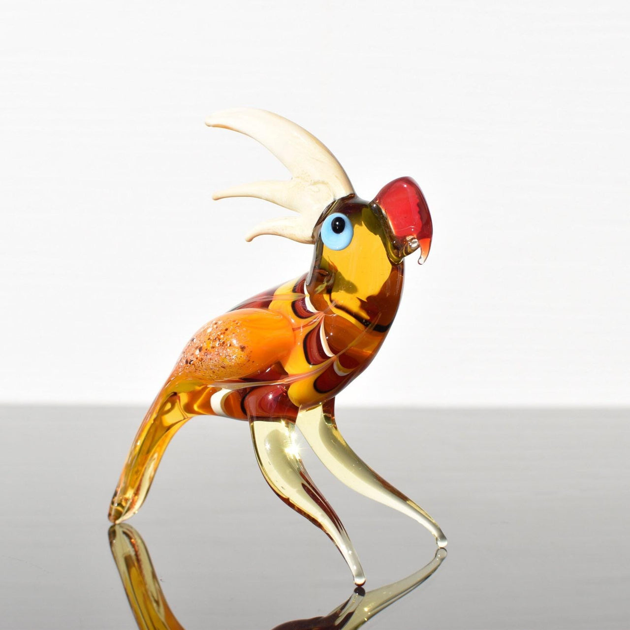 Orange Bird Sculpture, Parrot Figurine, Hand Blown Glass Bird, Gift for Bird Lovers, Bird Lover Gifts, Parakeet Art Glass, Spring Decor