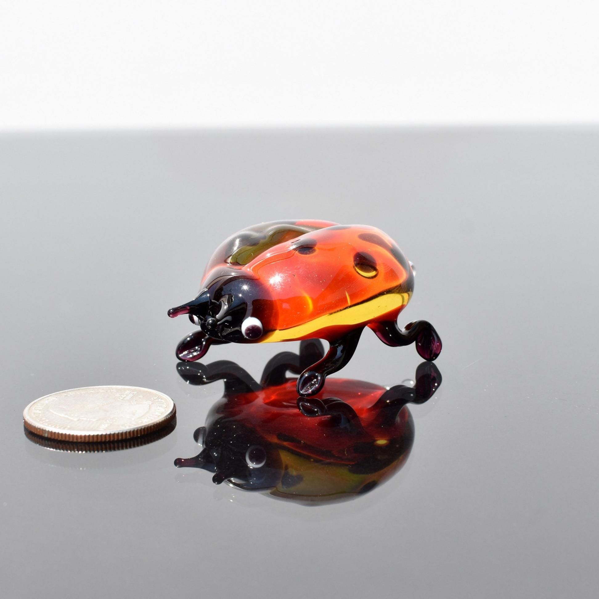 Glass Ladybug Sculpture, Ladybug Gifts, Ladybug Decor, Blown Glass Animals, Glass Animals, Red Ladybug, Art Glass, Insect Figurine Decor