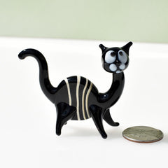 Tiny Glass Animals, Black Cat, Mini Glass Animals, Glass Cat Figurine, Black Cat Statue, Cat Figure, Cat Art, Glass Sculpture, Art