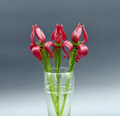 Glass Iris, Red Glass Flowers Bouquet, Long Stem Glass Flowers, Glass Birth Month Flower, Birthday Gifts, Mothers Day Gifts, Spring Decor