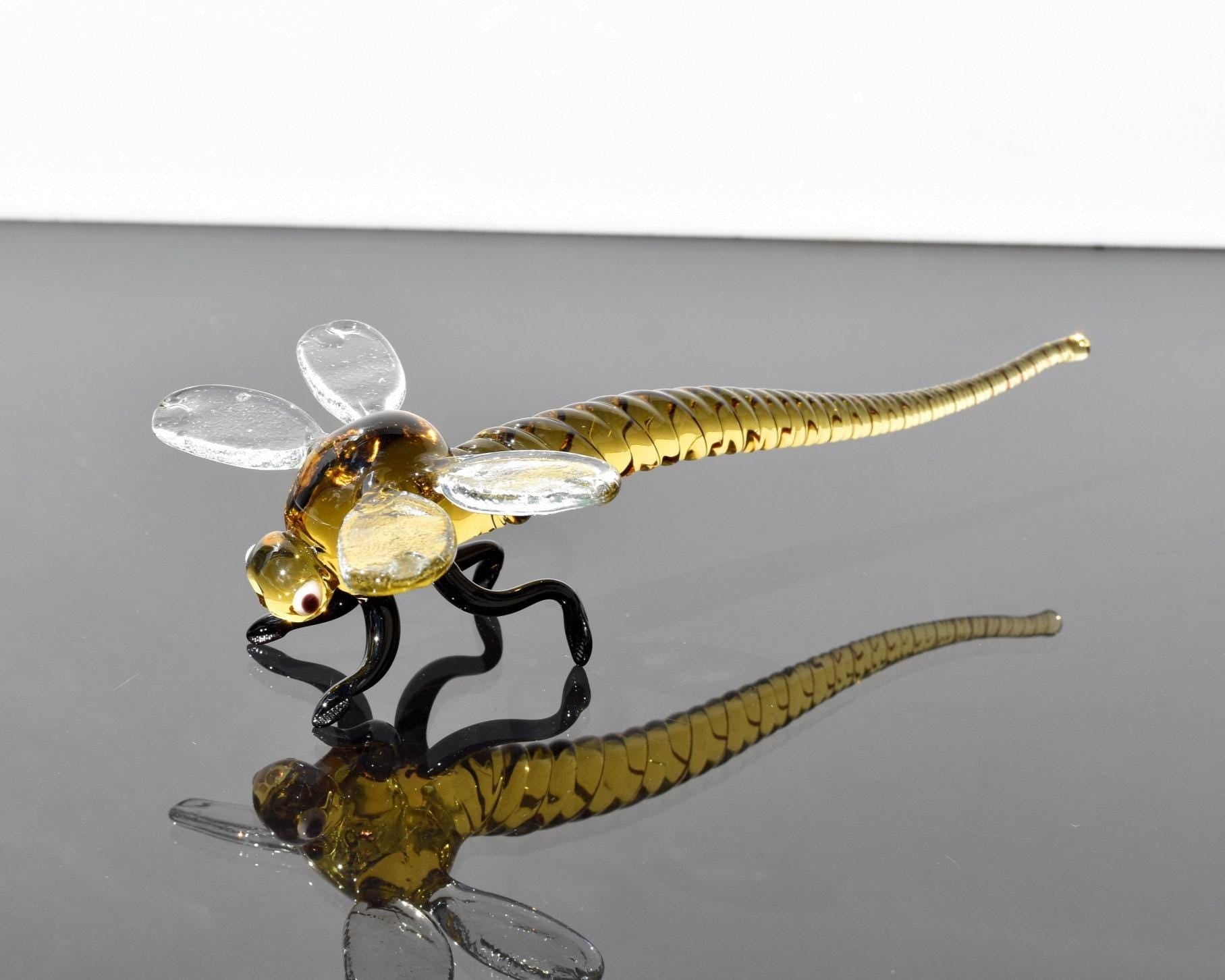 Dragonfly, Dragonfly Gift, Dragonfly Art, Dragonfly Decor, Glass Sculpture, Dragonflies, Blown Glass, Amber Glass, Bug, Glass Animals