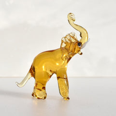 Blown Glass Animals, Glass Animal Figurines, Amber Glass Elephant, Elephant Gifts, Elephant Figurine, Tiny Glass Animals, Yellow, Decor