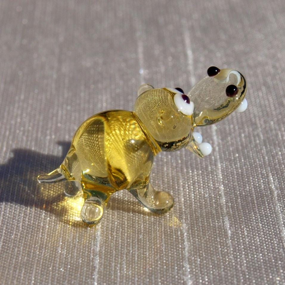 Glass Hippo Figurine, Hippo Gifts, Tiny Glass Animals, Mini Glass Animals, Amber Glass, Safari Animals, Lampwork Miniature Figurine