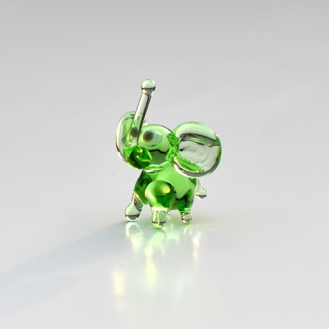 Mini Glass Animals, Elephant Figurine, Green Glass Elephant, Elephant Gifts, Glass Animals, Tiny Glass Animals, Elephant Decor, Art, Lime