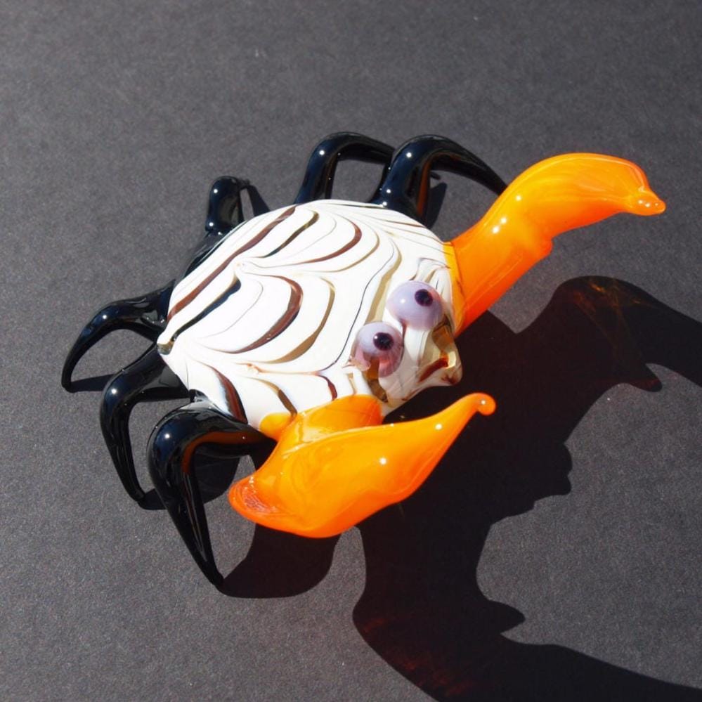 Glass Crab, Glass Sculpture, Crab Decor, Beach Art, Summer Decor, Glass Figures, Hand Blown Glass, Glass Animals, Blown Glass Animals, Crabs