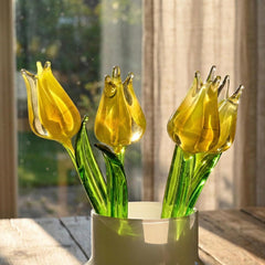 Glass Tulip Flowers, Blown Glass Flowers Bouquet, Glass Birth Month Flower, Tulip Glass Flowers with Stems, Birthday Day Gift for Her