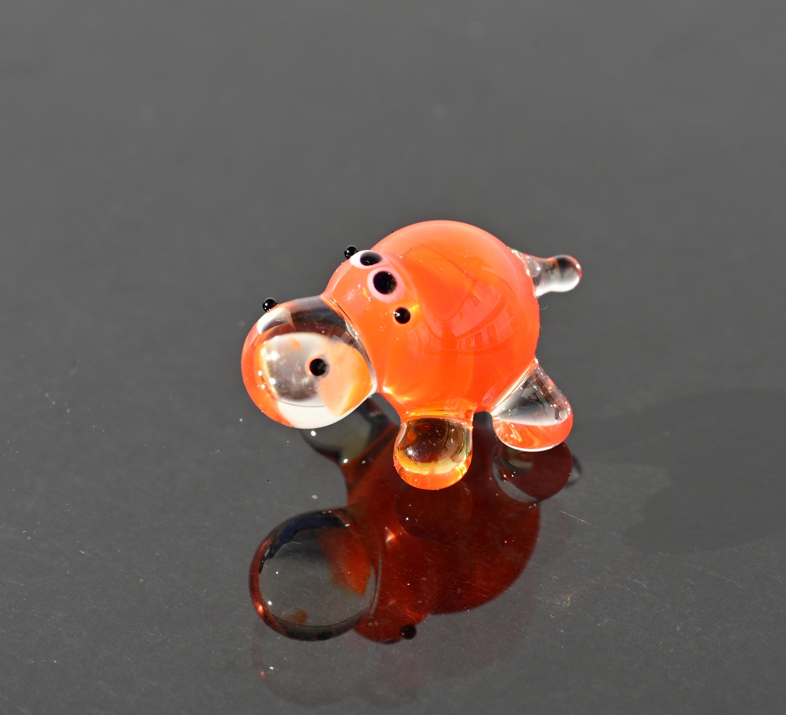 Hippo Gifts, Desk Pet, Safari Animals, Glass Hippo, House Hippo, Orange Hippo, Glass Animals, Tiny Animal, Cute Gift, Miniature Figurine