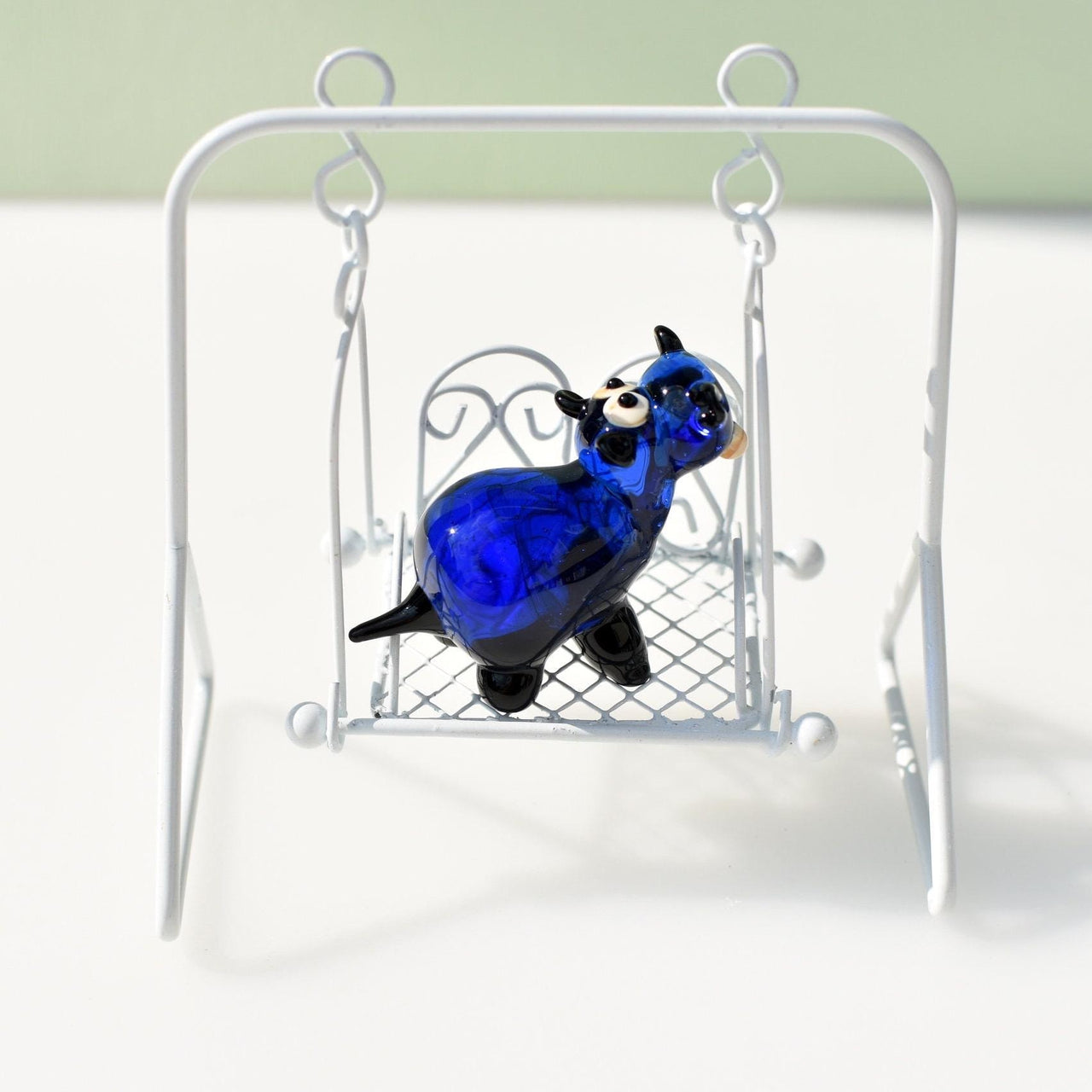 House Hippo Figurine, Mini Glass Animals, Hippo Gifts, Blown Glass Animals, Safari Animals, Cobalt Blue Miniature Figurine