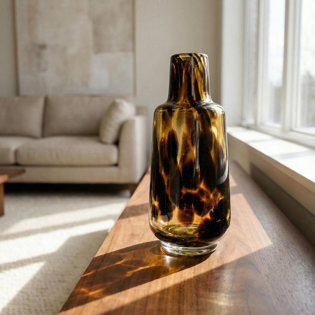 Amber Vase, Hand Blown Vase, Art Glass Vase, Handmade Vase, Vases for Flowers, Glass Vase, Tall Glass Vase, Birthday Gifts for Her