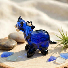 House Hippo Figurine, Mini Glass Animals, Hippo Gifts, Blown Glass Animals, Safari Animals, Cobalt Blue Miniature Figurine