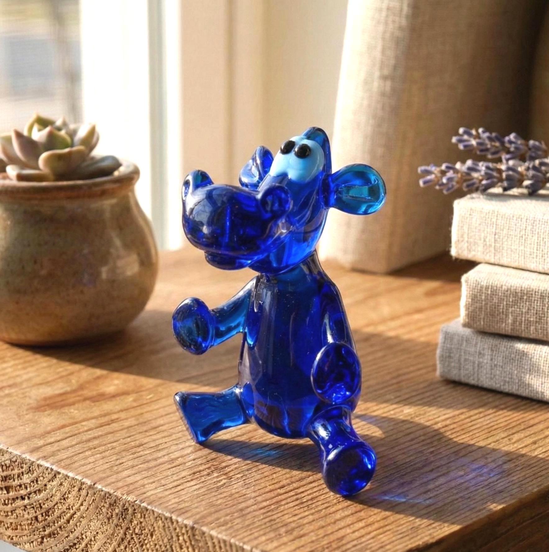 Glass Hippo Statue, Cobalt Blue Hippo Figurine, Blown Glass Animals, Hippo Gifts, Safari Animals, Glass Animals, Hippo Decor