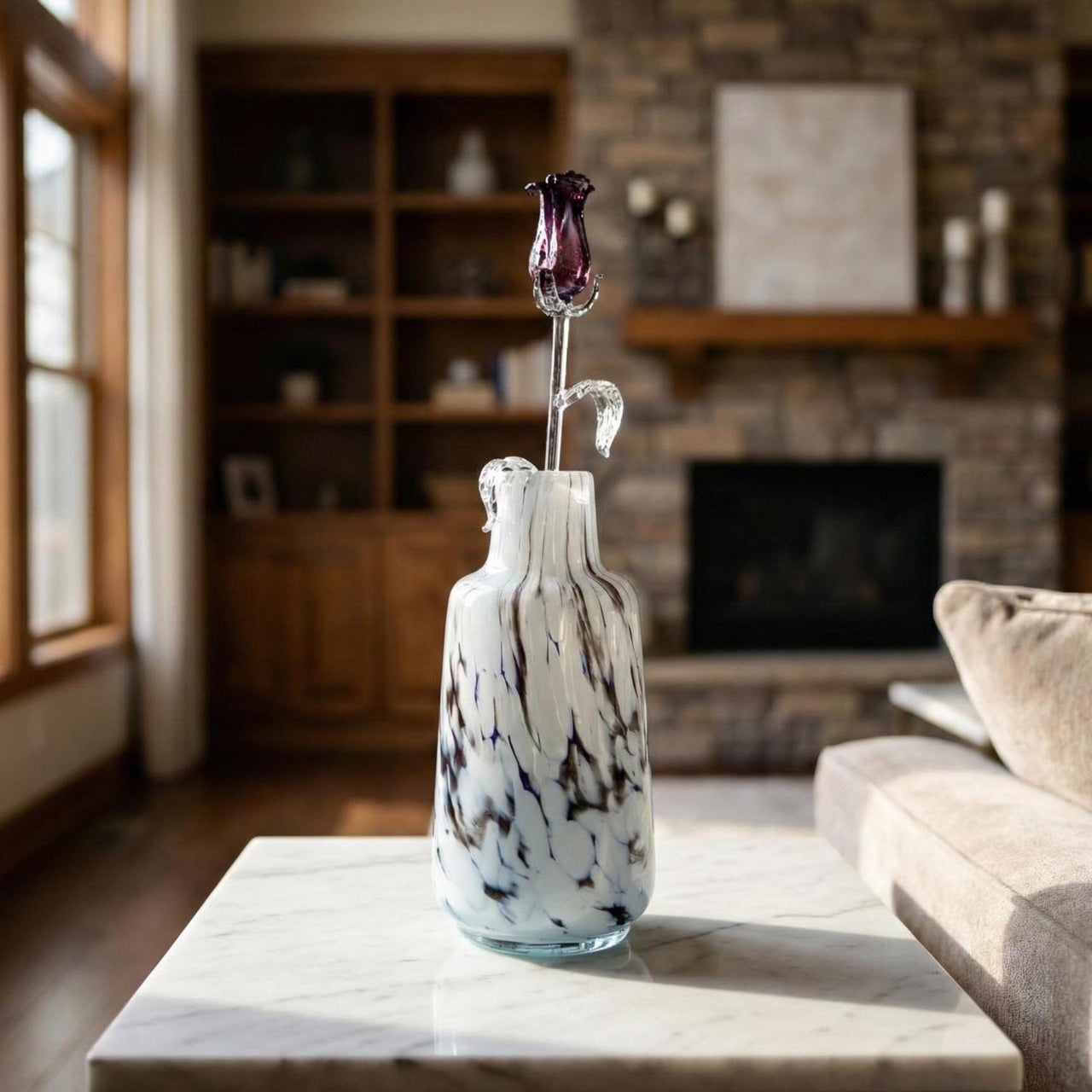 Winter Rose Glass Centerpiece