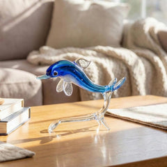 Glass Dolphin Figurine, Coastal Decor, Beach House Decor, Dolphin Gift, Blown Glass Animals, Dolphin Statue, Glass Animals, Ocean Decor Art