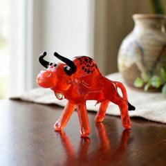 Handmade Red Glass Bull, Glass Bull Figurine, Bull Statue, Bull Sculpture, Red Glass Bull, Glass Sculpture, Glass Animals,  Glass Art,