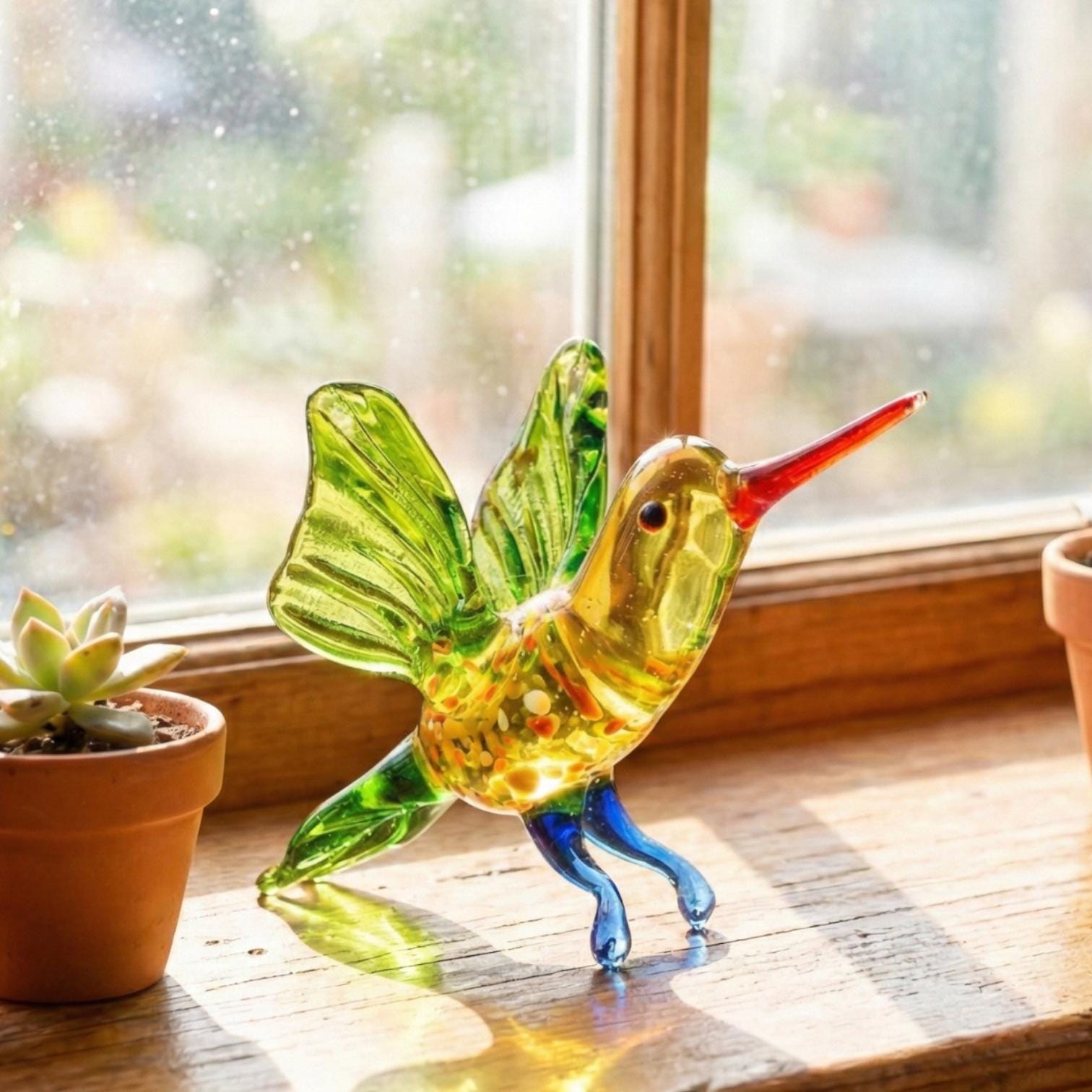 Humming Bird Figurine, Hummingbird Gifts, Hummingbird Statue, Blown Glass Hummingbird Memorial, Bird Lover Gift, Murano Glass Bird