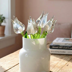 Glass Tulip Flowers, Glass Birth Month Flower - Blown Glass Flowers Bouquet - Wedding Gift for Her  Tulip Glass Flowers with Stems