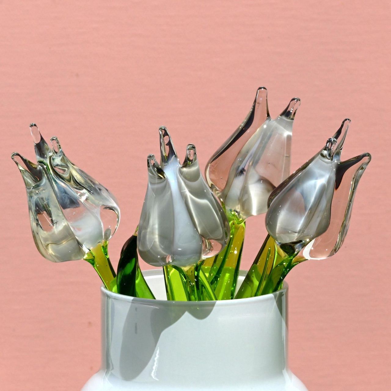 Glass Tulip Flowers, Glass Birth Month Flower - Blown Glass Flowers Bouquet - Wedding Gift for Her  Tulip Glass Flowers with Stems