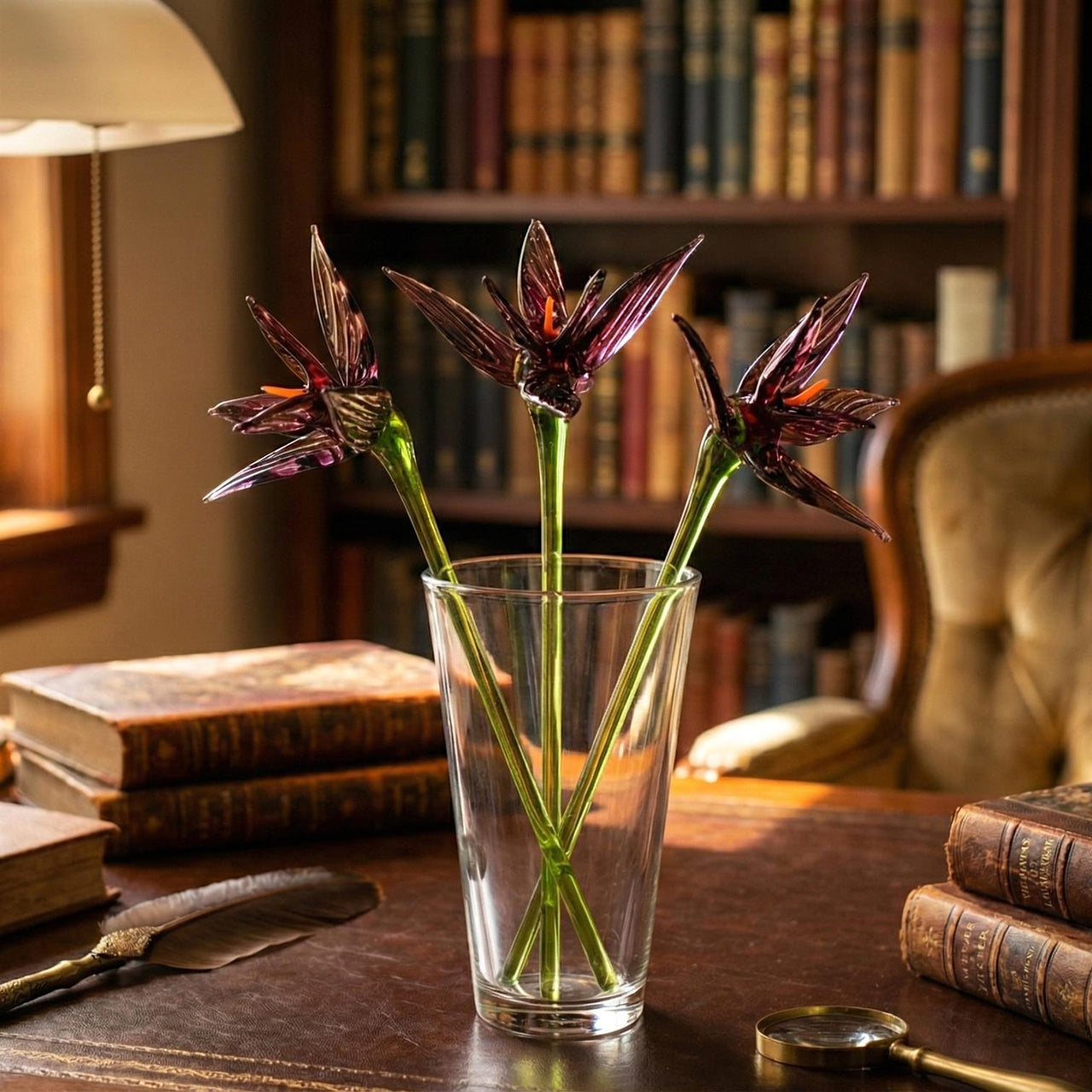 Purple Glass Flowers, Bird of Paradise Art Flower, Glass Birth Month Flower, Long Stem Glass Flowers Bouquet, Forever Flowers Gift