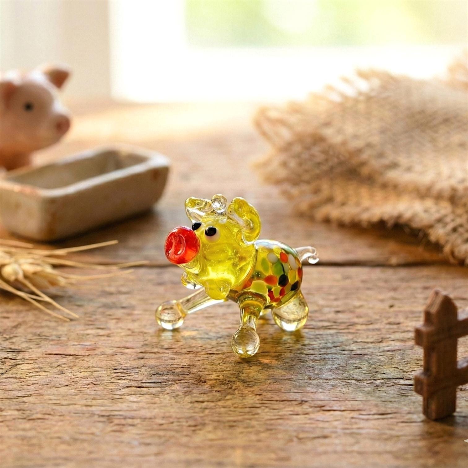 Glass Pig Figurine, Tiny Glass Animals, Mini Glass Animals, Pig Figurine, Pig Decor, Glass Figurines, Hand Blown Glass, Tiny Glass Figurines
