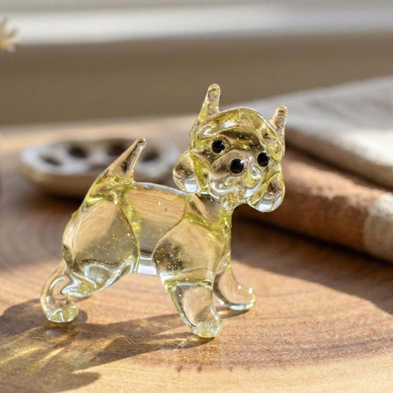 Glass Boston Terrier Dog, Boston Terrier Gifts, Glass Dog Figurine, French Bulldog, Champagne Glass Dog, Puppy, Dog Statue, Art, Amber Decor