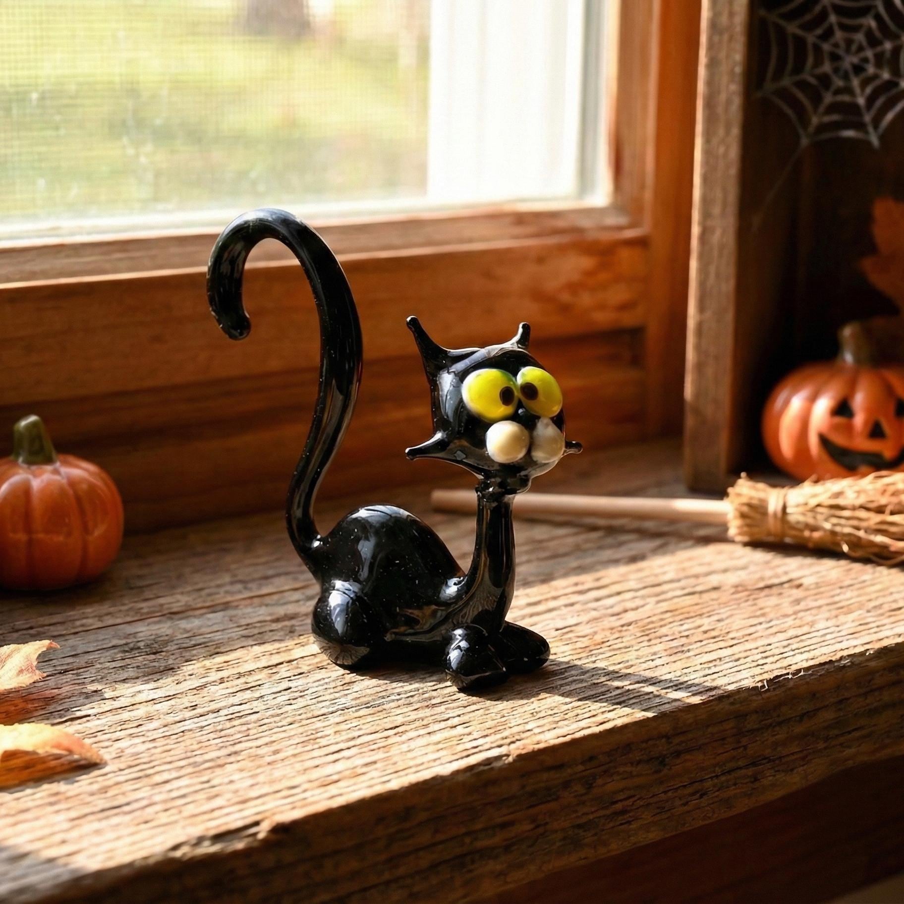 Black Cat Gifts, Black Cat Figurine, Black Cat Decor, Black Cat Art, Black Cat Statue, Glass Cat, Cat Figure, Glass Sculpture, Glass Animals