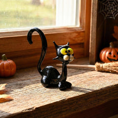 Black Cat Gifts, Black Cat Figurine, Black Cat Decor, Black Cat Art, Black Cat Statue, Glass Cat, Cat Figure, Glass Sculpture, Glass Animals
