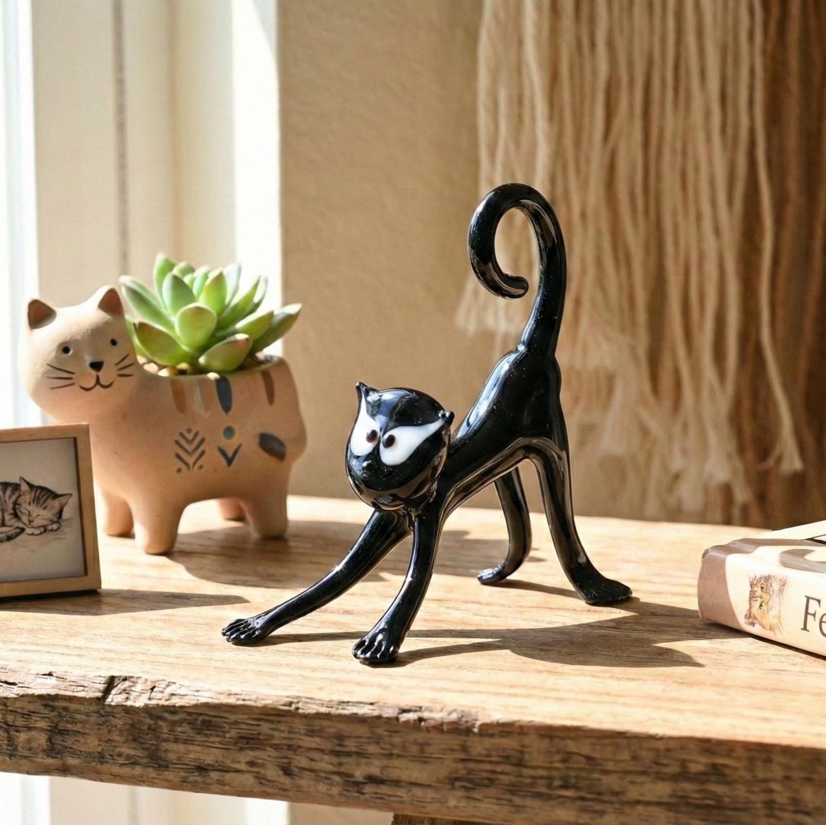 Black Cat Gifts, Black Cat Figurine, Black Cat Decor, Black Cat Art, Black Cat Statue, Large Cat Statue, Glass Cat, Glass Sculpture