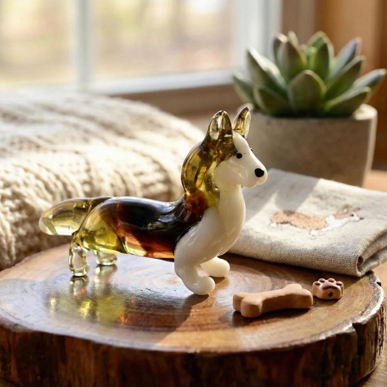 Corgi Dog, Corgi Figurine, Corgi Gifts, Tiny Glass Animals, Tricolor Corgi Charm, Miniature Glass Animals, Corgi Art, Corgi Valentine