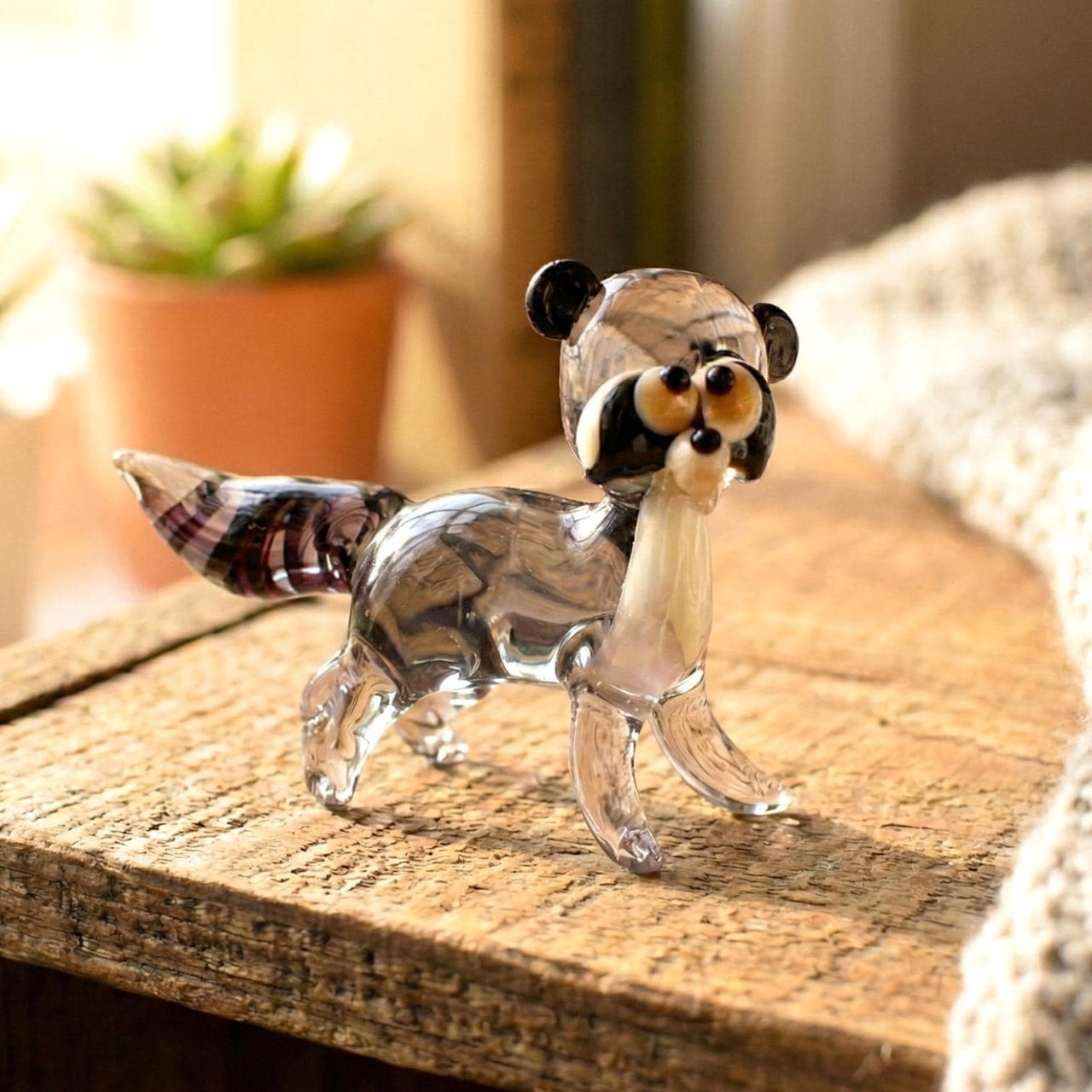 Racoon, Racoon Lover, Trash Panda, Racoon Gifts, Tiny Glass Animals, Mini Glass Animals, Glass Figures, Miniature Glass, Racoon Art