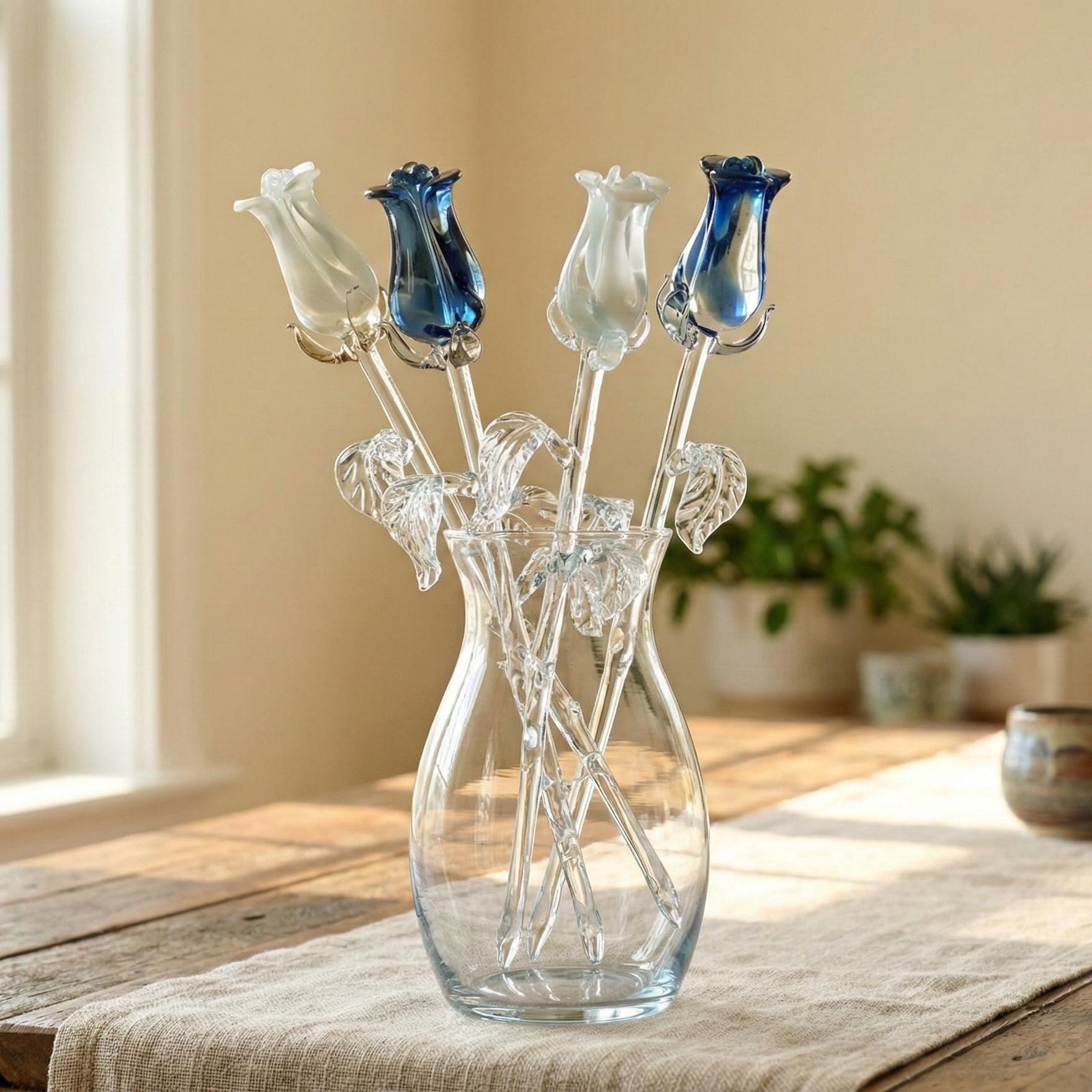 Forever Rose, Blue Glass Flowers, White Glass Rose, Glass Flower Bouquet, Eternal Rose, Mothers Day Gifts, Mothers Day, Blown Glass Art