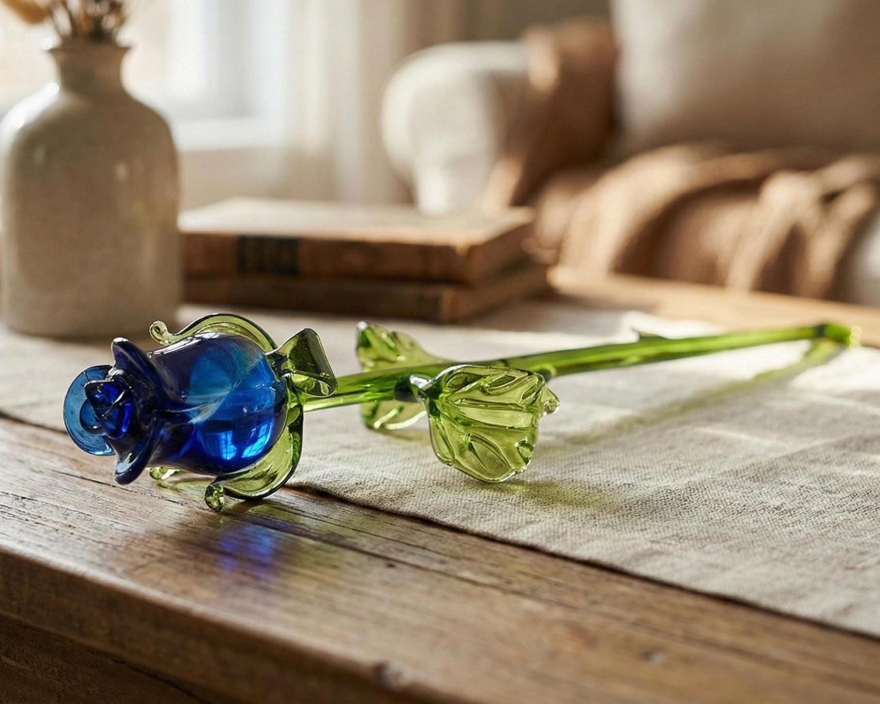 Glass Flower Bouquet - Handmade Glass Flowers Rose - Blown Glass Flowers - Blue Glass Rose - Mothers Day Gifts for Her