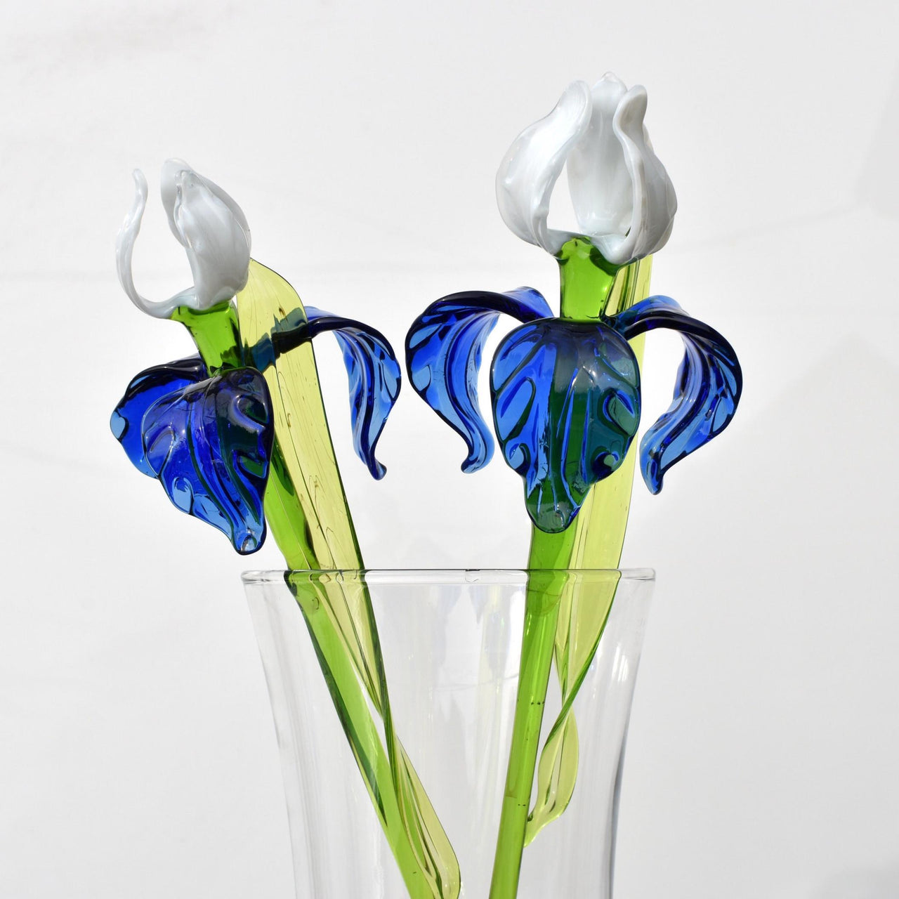Glass Iris Flower - Lampwork Glass Flowers Bouquet - Long Stem Glass Flowers - Blown Glass Birth Month Flower - Birthday Gift for Her