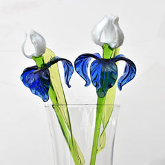 Glass Iris Flower - Lampwork Glass Flowers Bouquet - Long Stem Glass Flowers - Blown Glass Birth Month Flower - Birthday Gift for Her