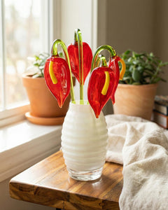 Hand Blown Glass Flowers: Red & Yellow Flame-Worked Sculpture